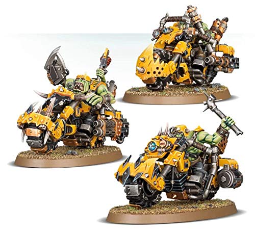 Games Workshop Ork Warbiker Mob side view highlights aggressive detailing for painting.