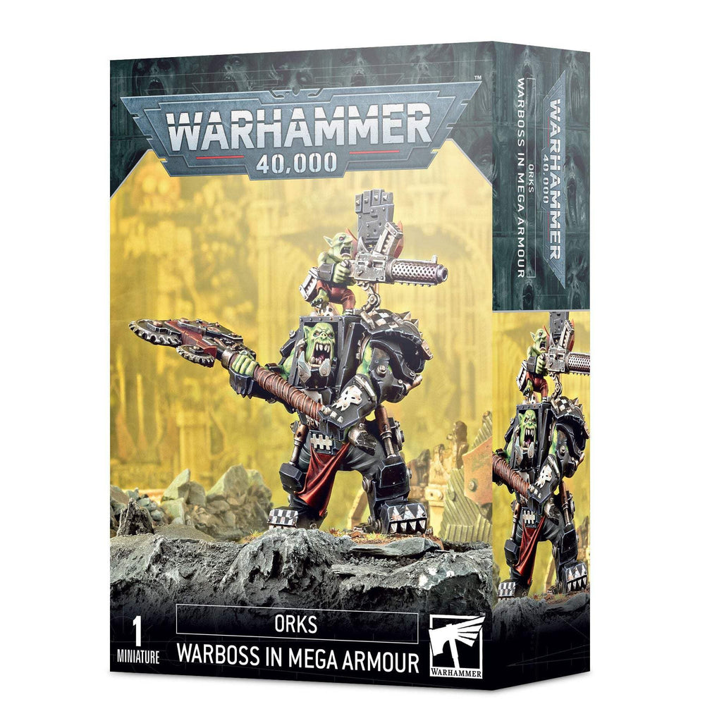 Games Workshop Ork Warboss in Mega Armour miniature ready for assembly and epic tabletop battles