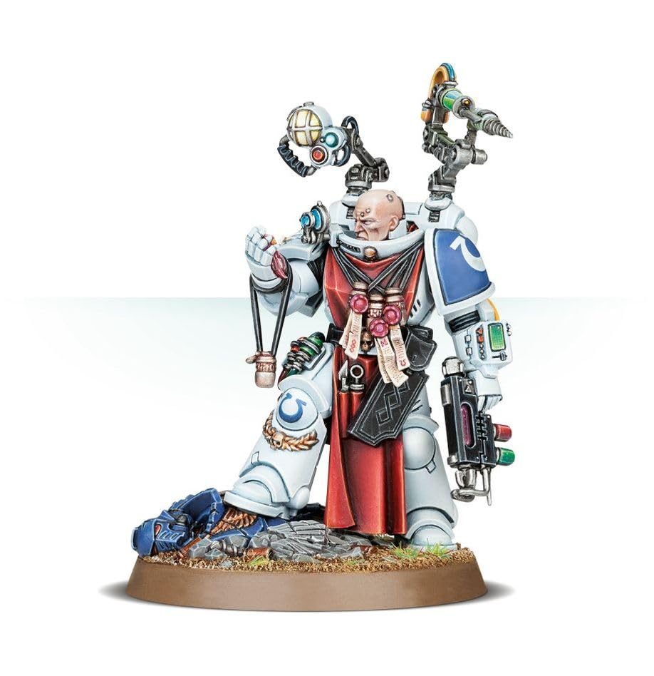 Games Workshop Space Marine Primaris Apothecary insignia detail for hobby display.