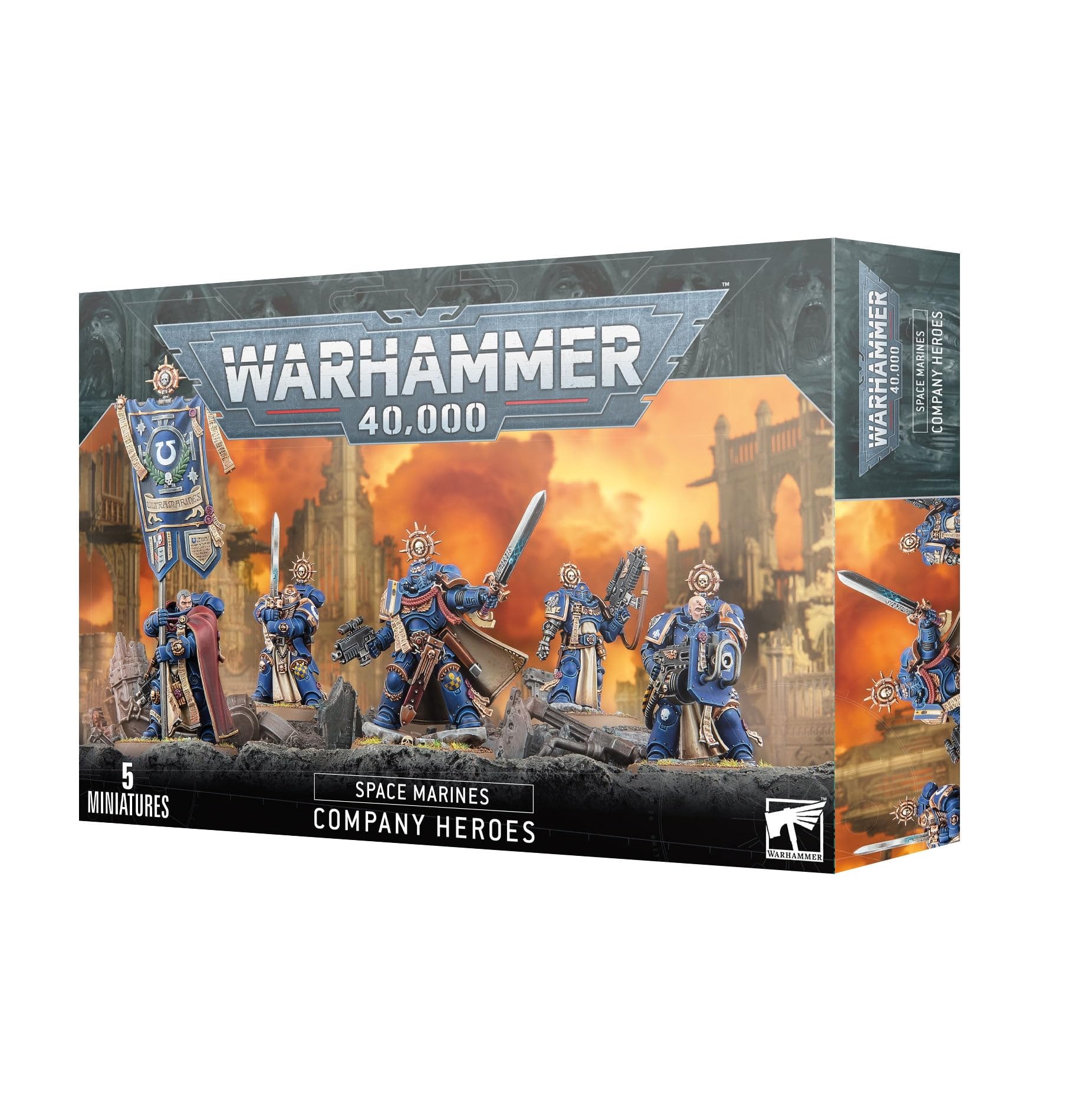 Games Workshop Space Marines Company Heroes assembly kit requires painting and assembly for hobbyists.