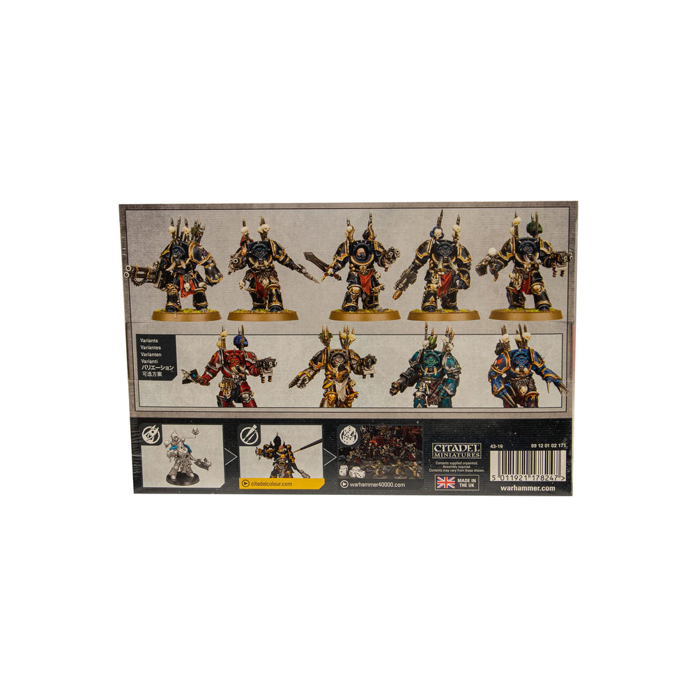 Games Workshop Chaos Terminators on tabletop pose for battle scenarios