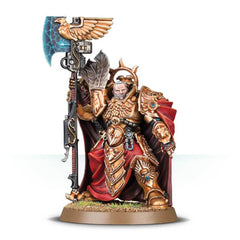 Games Workshop Trajann Valoris dynamic pose captured in miniature for tabletop battles.