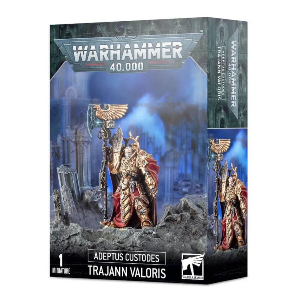 Games Workshop Trajann Valoris portrait shows heroic detail for display and painting.