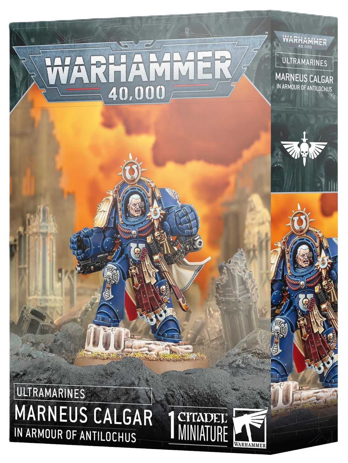 Games Workshop Ultramarines Marneus Calgar Armor of Antilochus miniature ready for display