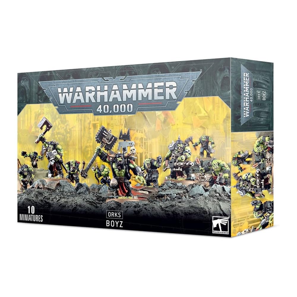 Games Workshop Warhammer 40k Ork Boyz miniatures ready for painting and tabletop battles.