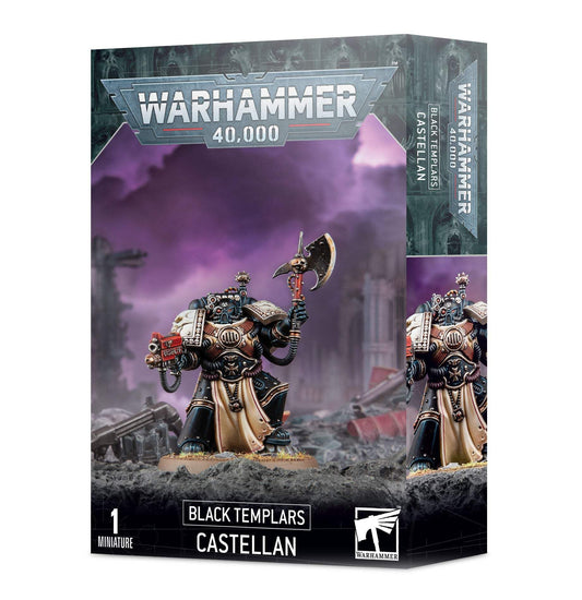 Games Workshop Black Templars Castellan miniature with combi-flamer and power axe for tabletop battles