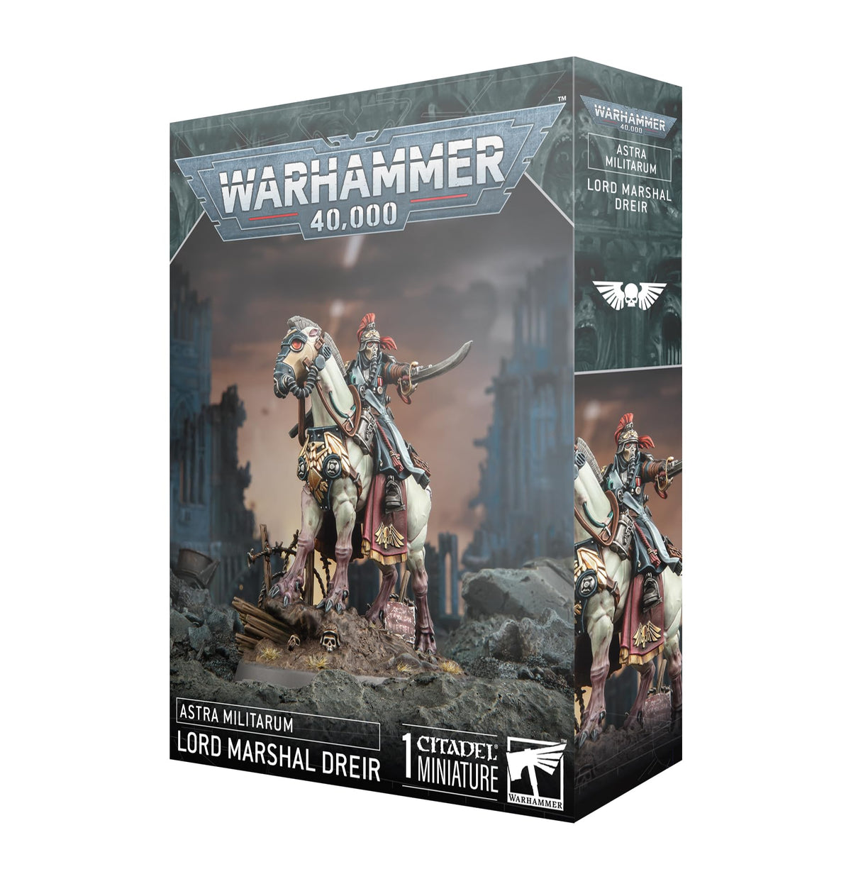 Games Workshop Warhammer 40,000 Krieg Lord-Marshal Dreir on Death Rider for dramatic tabletop presence.