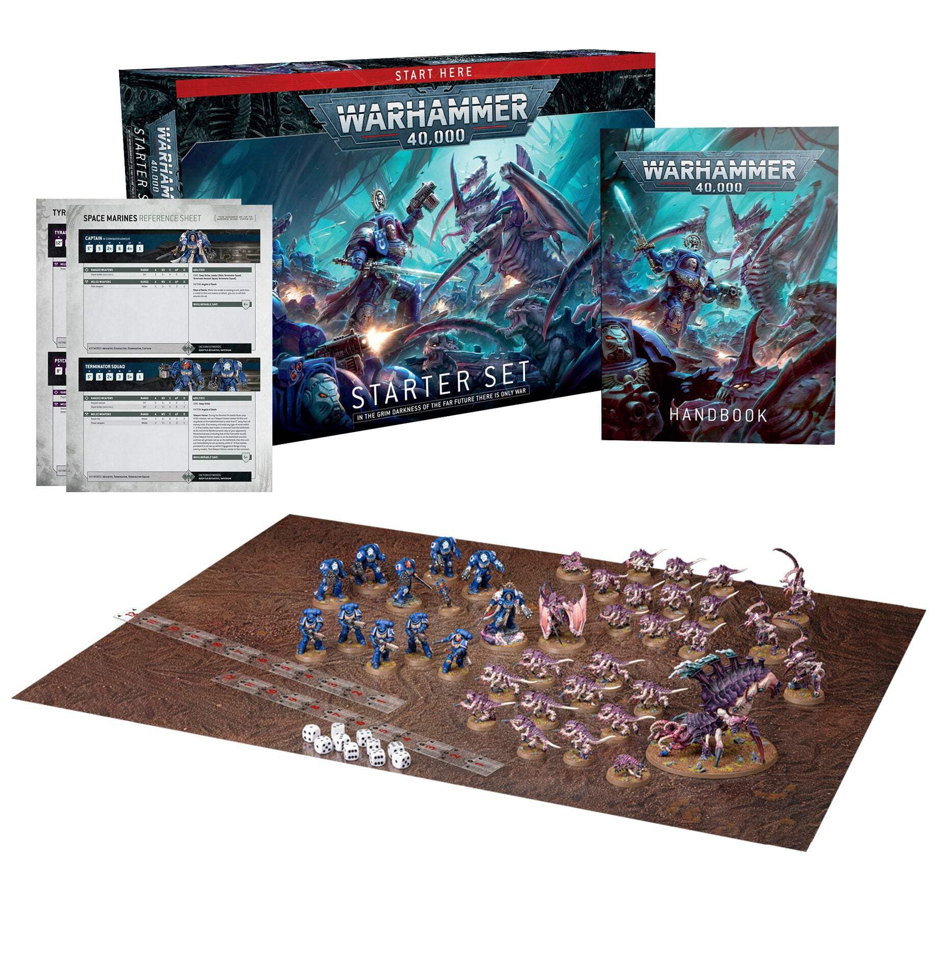 Games Workshop Warhammer 40,000 Starter Set cover with Space Marines vs Tyranids for beginners