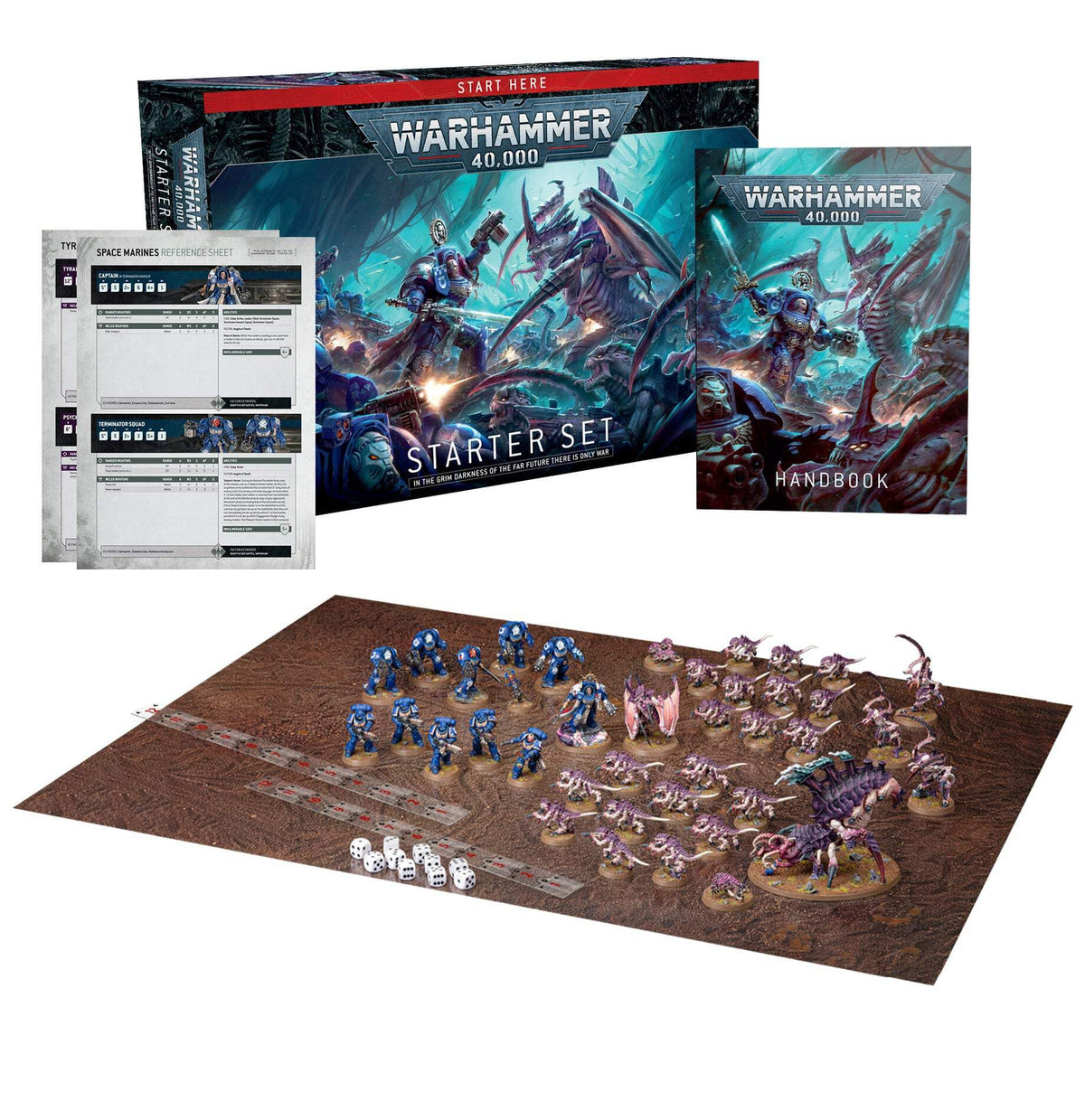 Games Workshop Warhammer 40,000 Starter Set cover with Space Marines vs Tyranids for beginners