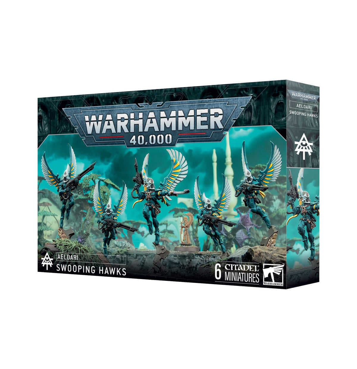 Games Workshop Aeldari Swooping Hawks squad in flight, agile scouts for tactical pressure.