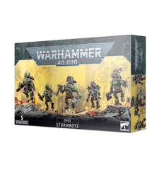 Games Workshop Warhammer Ork Stormboyz 2018 box art showcases dynamic airborne poses.