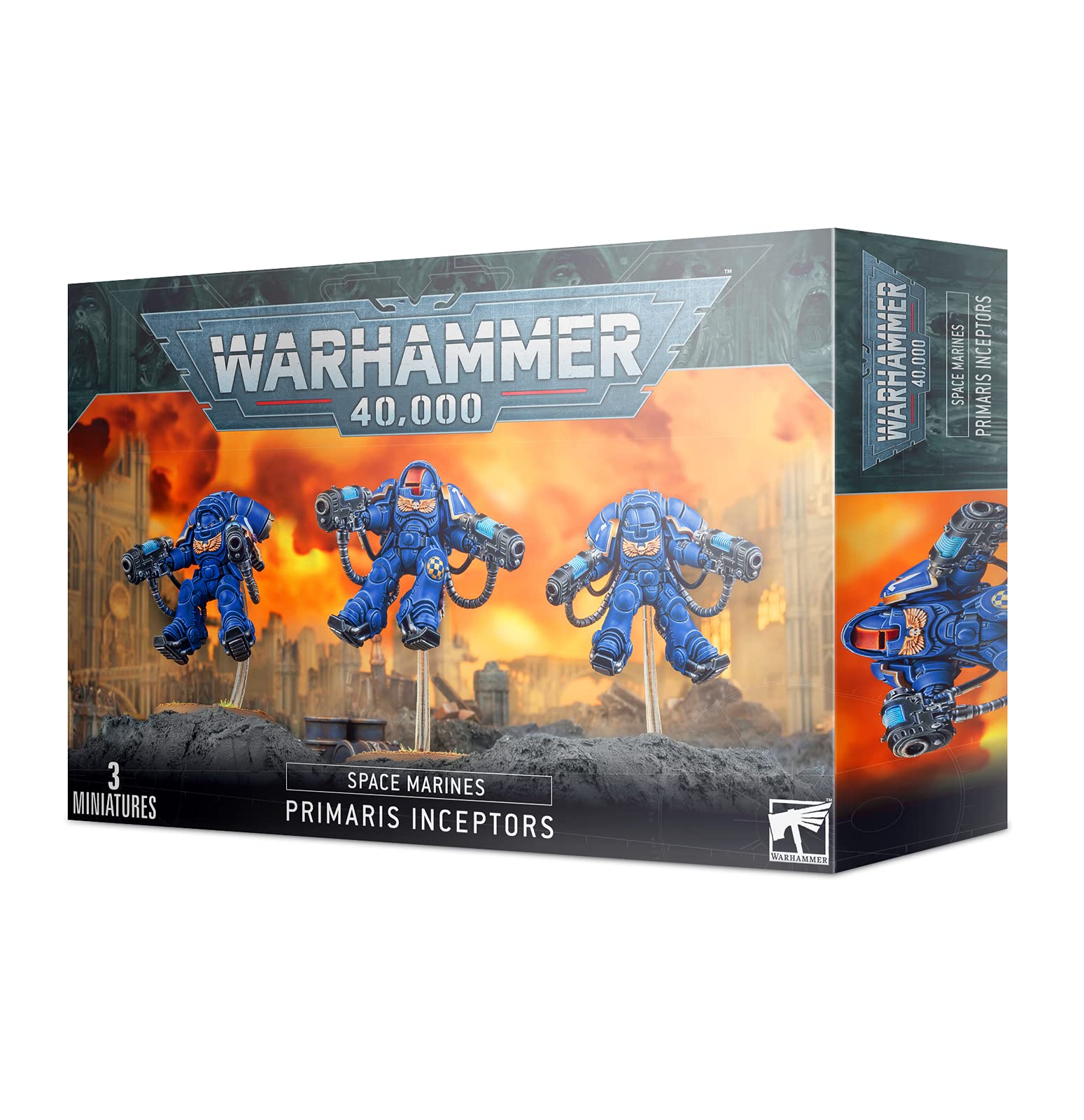 Games Workshop Primaris Inceptors miniature, front view, ideal for tabletop battles and hobby painting.