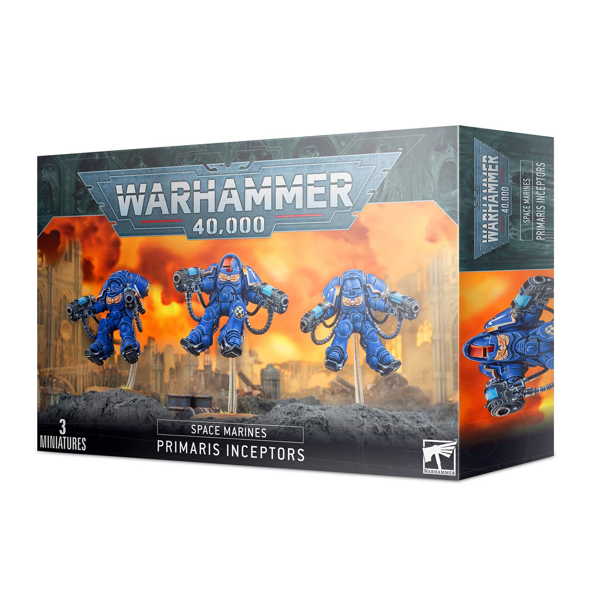 Games Workshop Primaris Inceptors miniature, front view, ideal for tabletop battles and hobby painting.