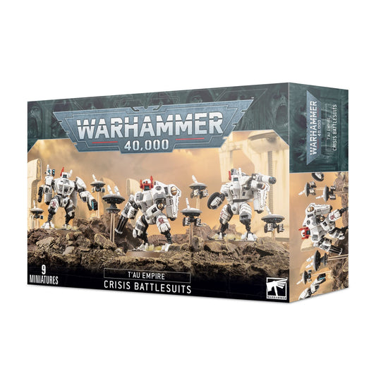 Games Workshop XV8 Crisis Battlesuit Team display-ready miniatures with versatile weapon options.