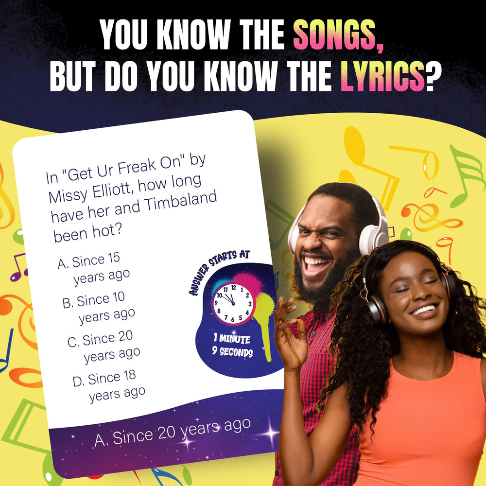Close-up of Lyric Legend lyric cards featuring diverse 2000s verses