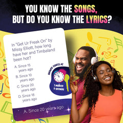Close-up of Lyric Legend lyric cards featuring diverse 2000s verses