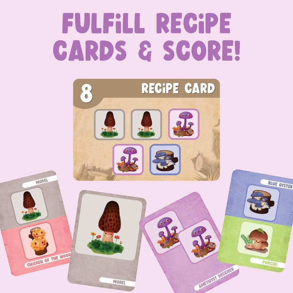 Gamewright A Bunch of Fun Guys foraging cards highlighting forest choices for strategy