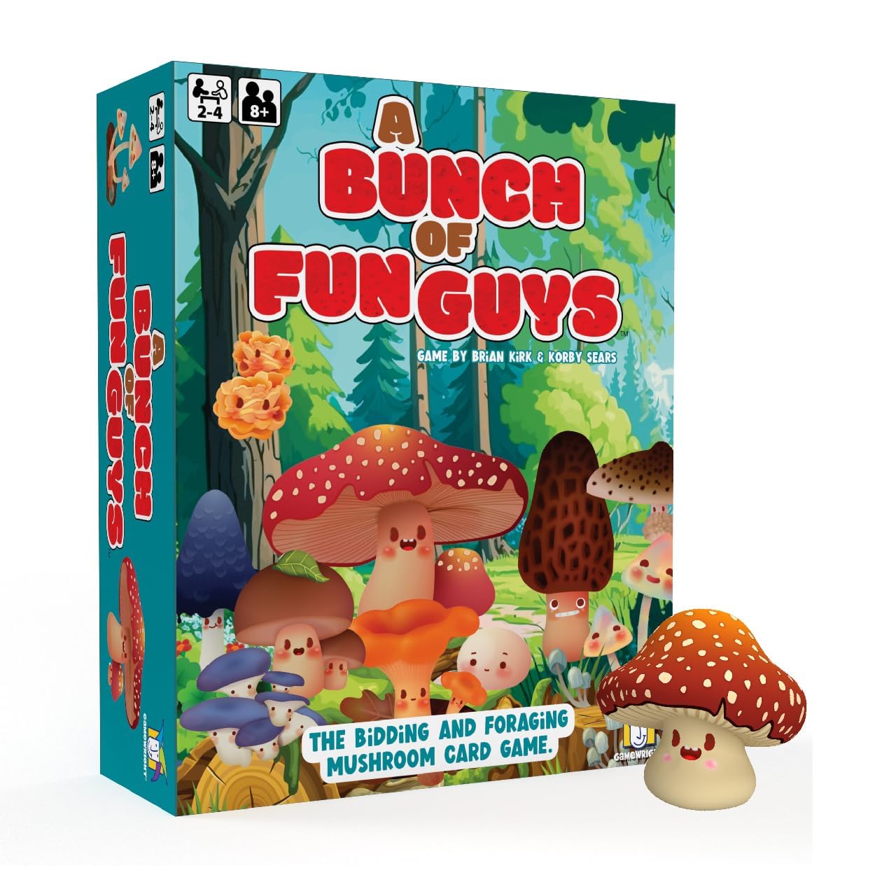 Gamewright A Bunch of Fun Guys mushroom cards showing bright fungi for bidding and collection