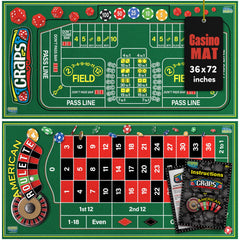 Gamie double-sided roulette and craps mat front view for home casino nights.