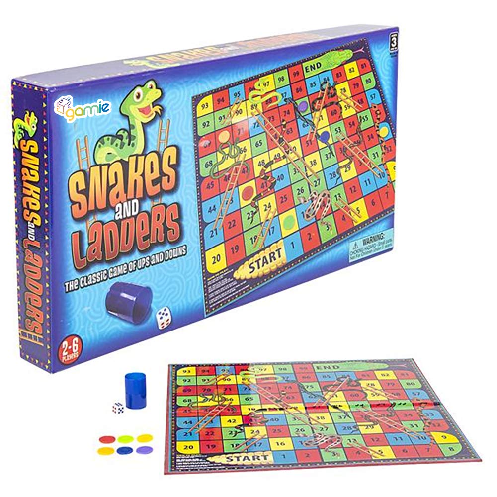 Gamie Snakes and Ladders board, a 14x14 inch surface for family game night.