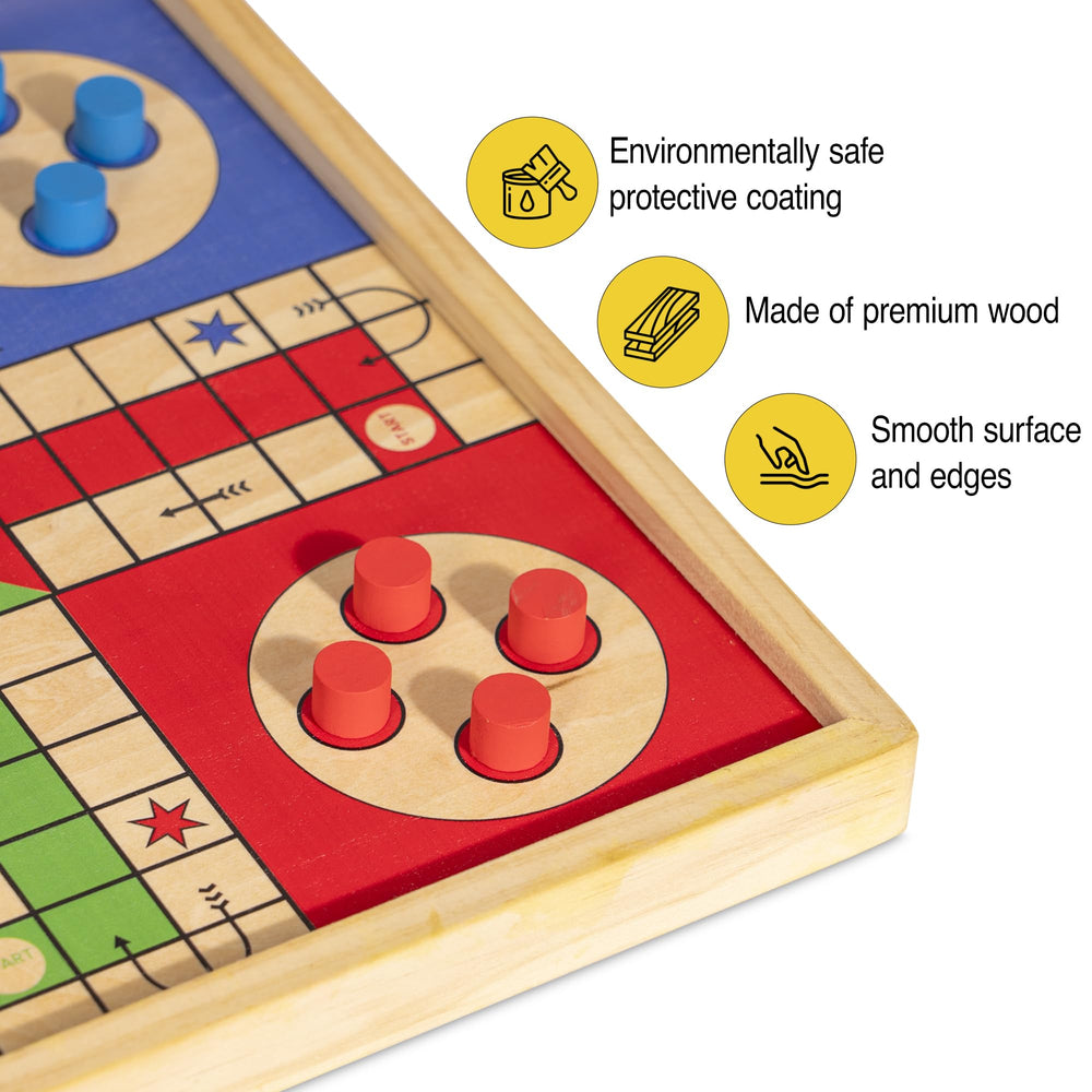 Gamitrak Snakes & Ladders board with dual sides for quick rounds.