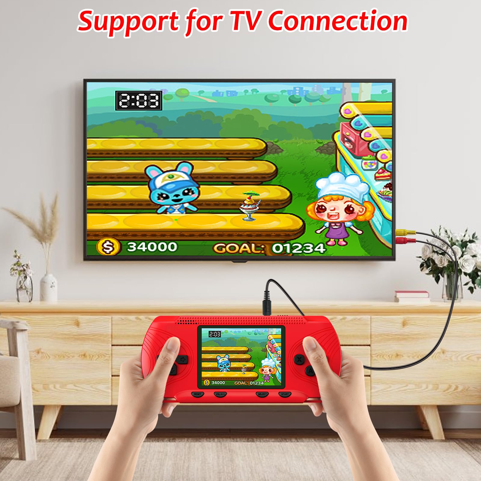 GAMPLAE handheld screen close-up shows 3.0-inch HD display for clearer visuals.