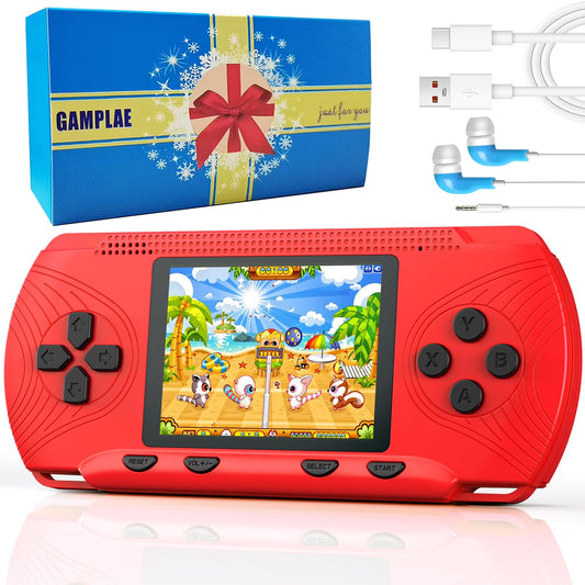 GAMPLAE handheld front view showcasing compact design for travel and on-the-go play.