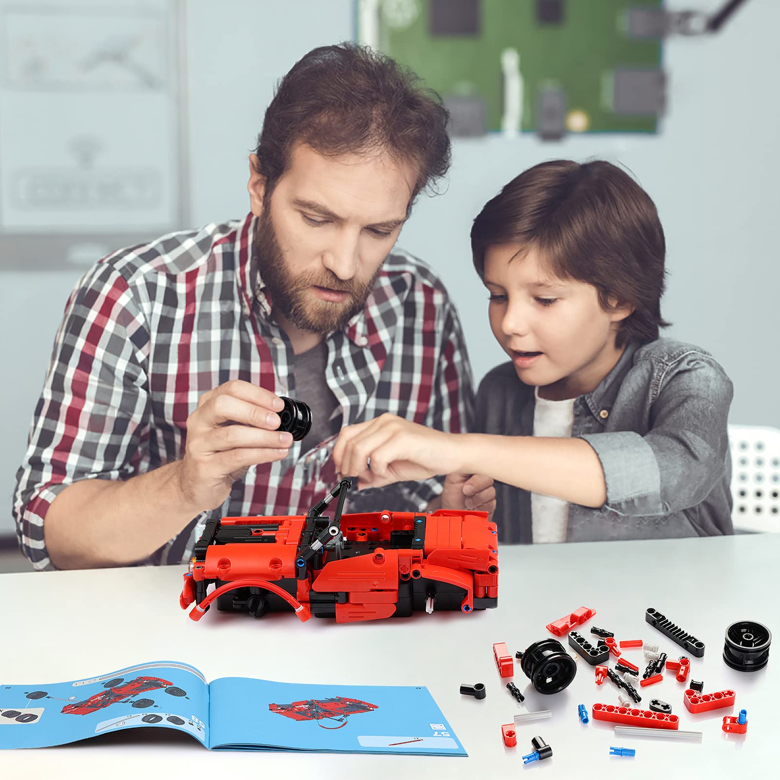 GAMZOO 351-piece building blocks laid out for building and racing adventures
