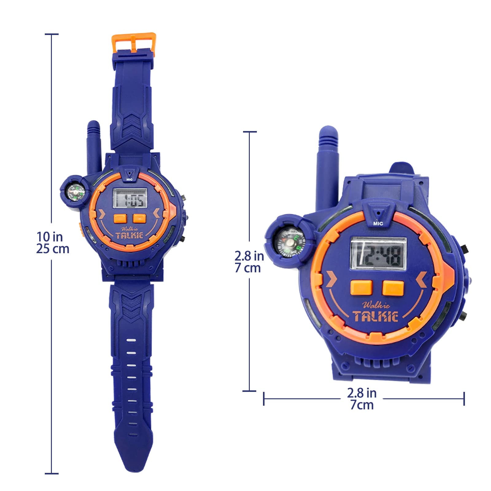 Gantan kids blue walkie talkie, side view, compact and lightweight design.