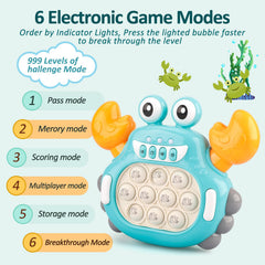 GAPER GO crab press action close-up highlighting quick push for fine motor skills