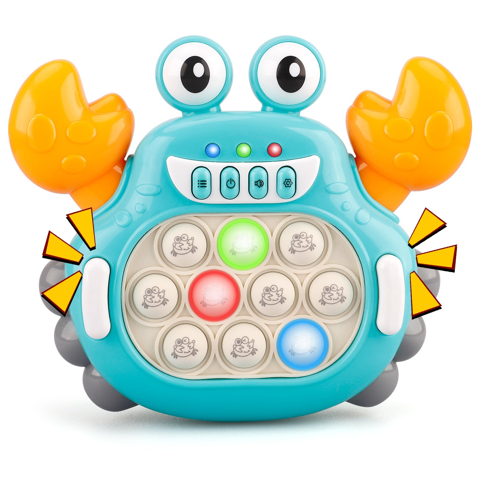 GAPER GO Fast Push Game crab toy close-up showing popping bubbles for sensory play