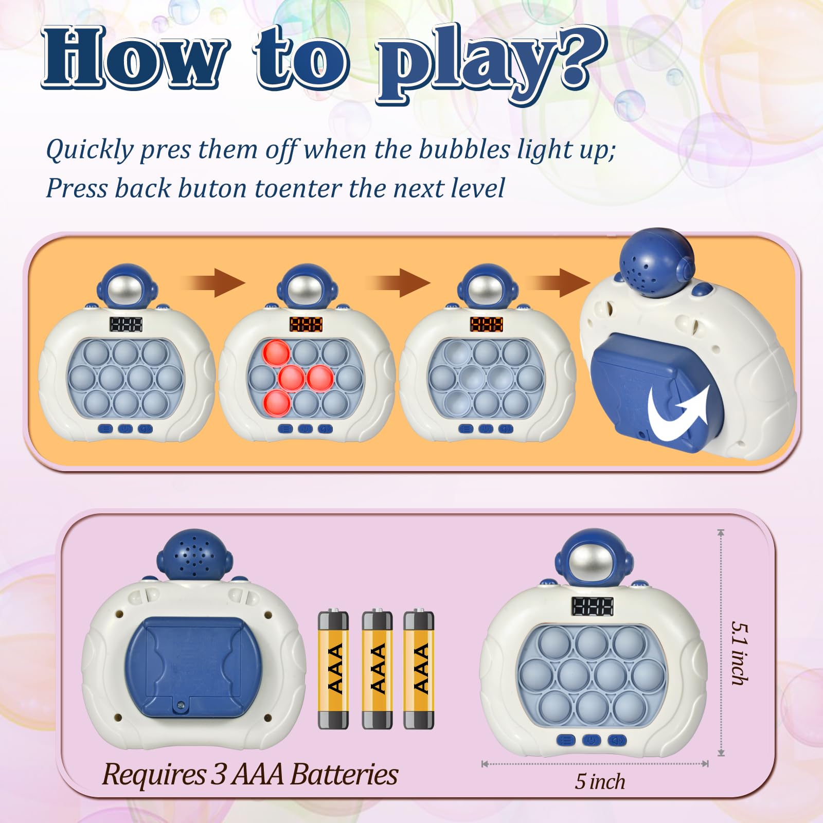 GAPER GO Pop Game Light Up Astronaut colorful-design sparks creative play