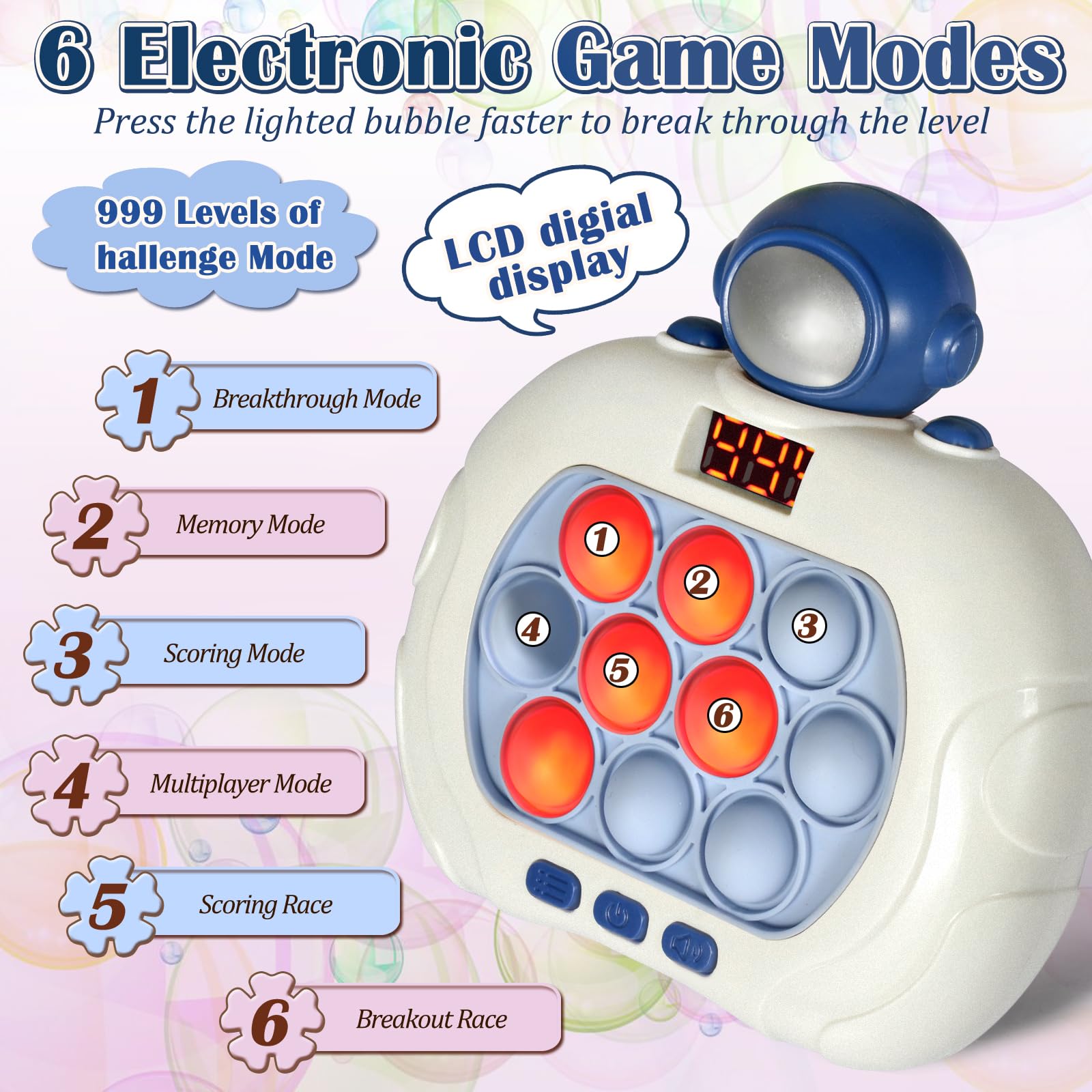 GAPER GO Pop Game Light Up Astronaut LED-screen with bright visuals
