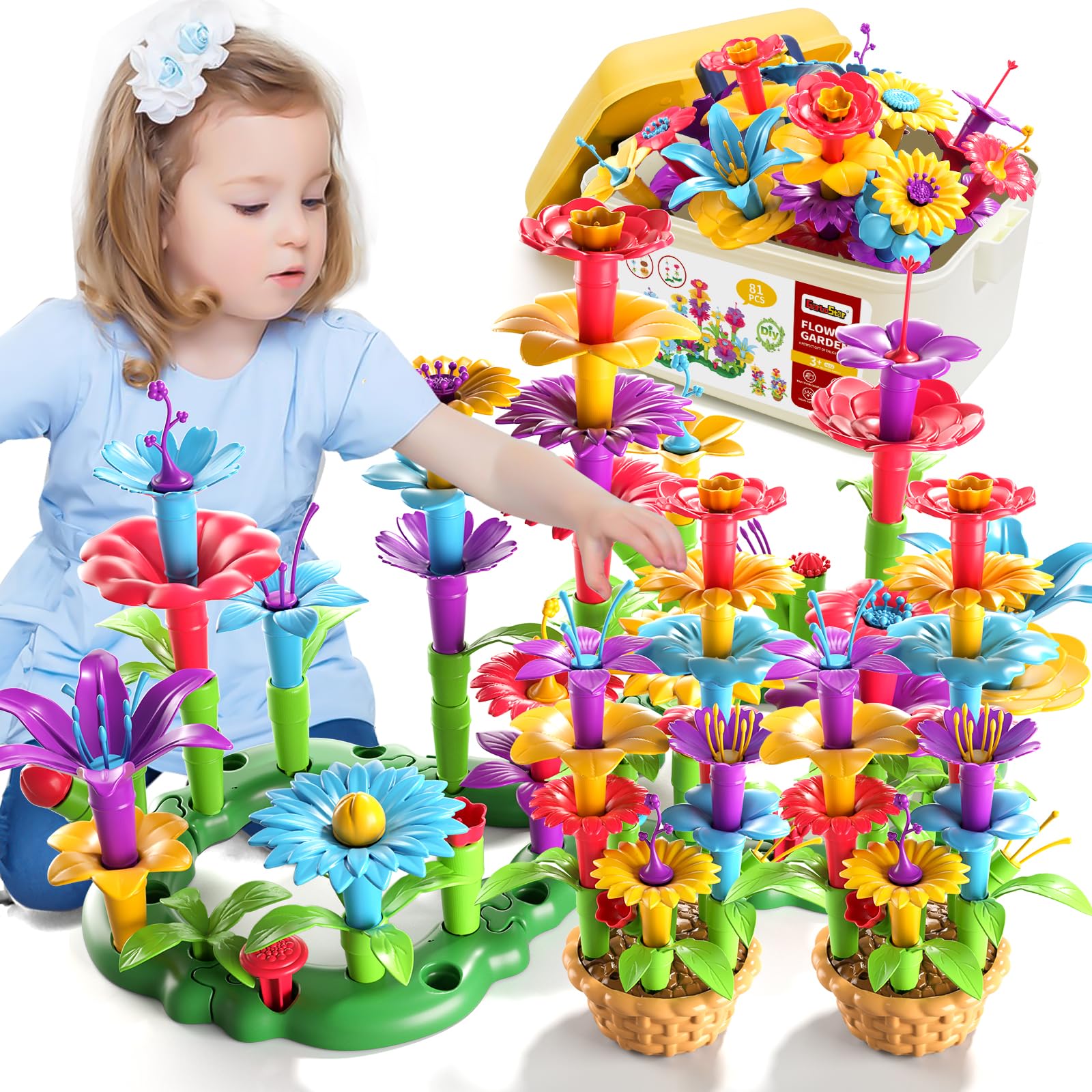 Garbo Star 81pcs flower garden assembly kit boosts creativity and fine motor skills.