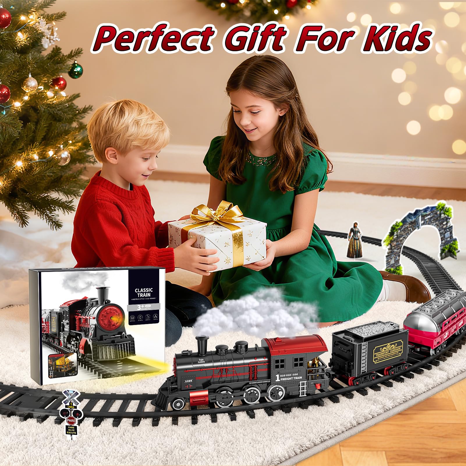 Garbo Star Christmas Train glowing under-tree scene highlights festive ambience
