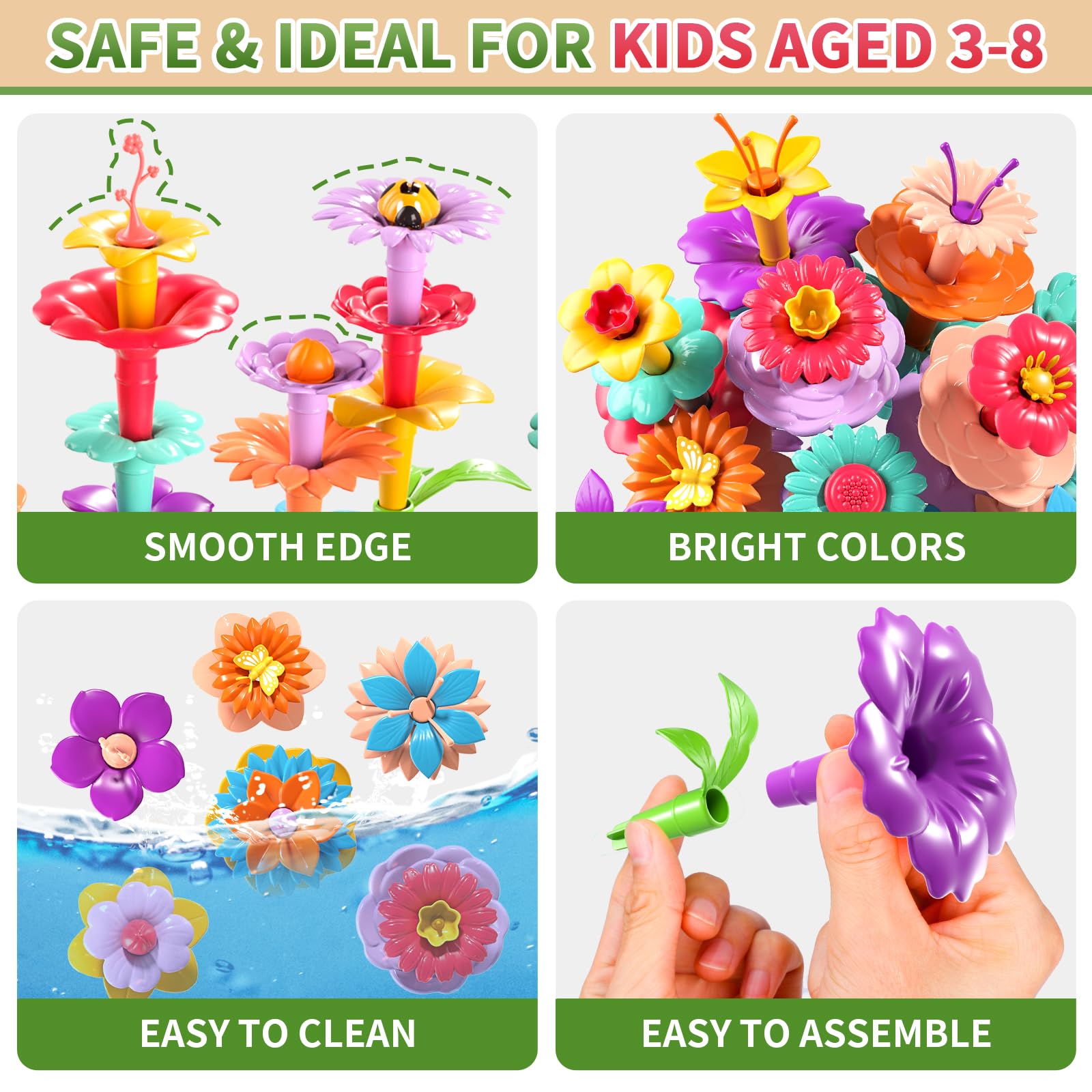 Garbo Star colorful garden scene showing kids building flowers and leaves.