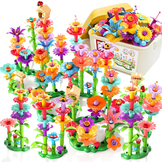 Garbo Star storage box keeps flower garden parts organized after playtime.
