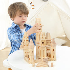 Garlictoys castle-building set supports spatial skills and problem-solving through construction.