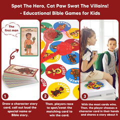 Garybank Bible Swat Game story cards showcased, guiding conversations around scripture and life lessons.