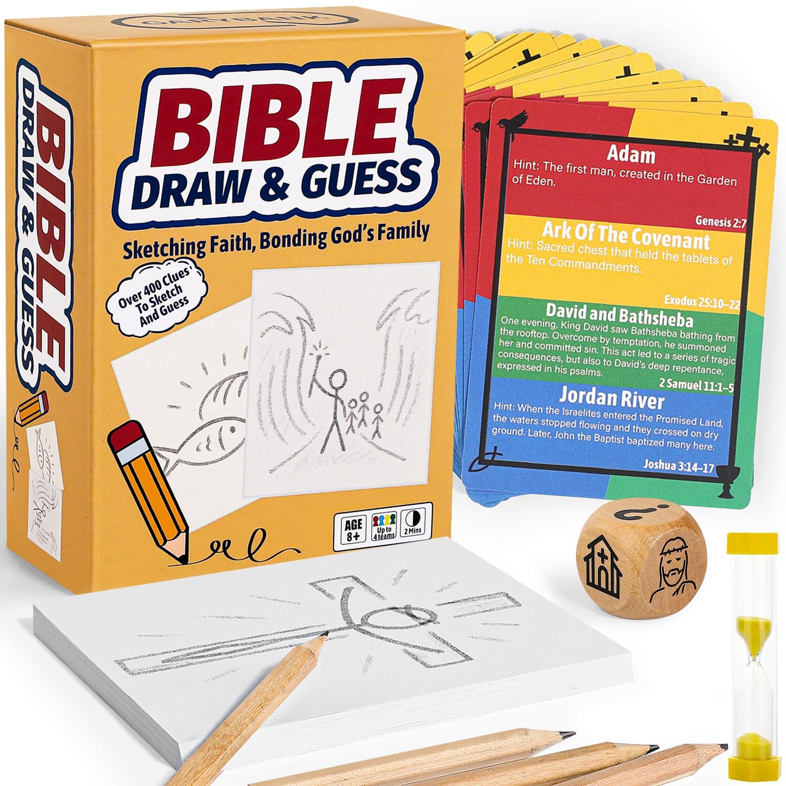 Garybank Draw & Guess Bible Game card—engaging family activity through clue drawing.