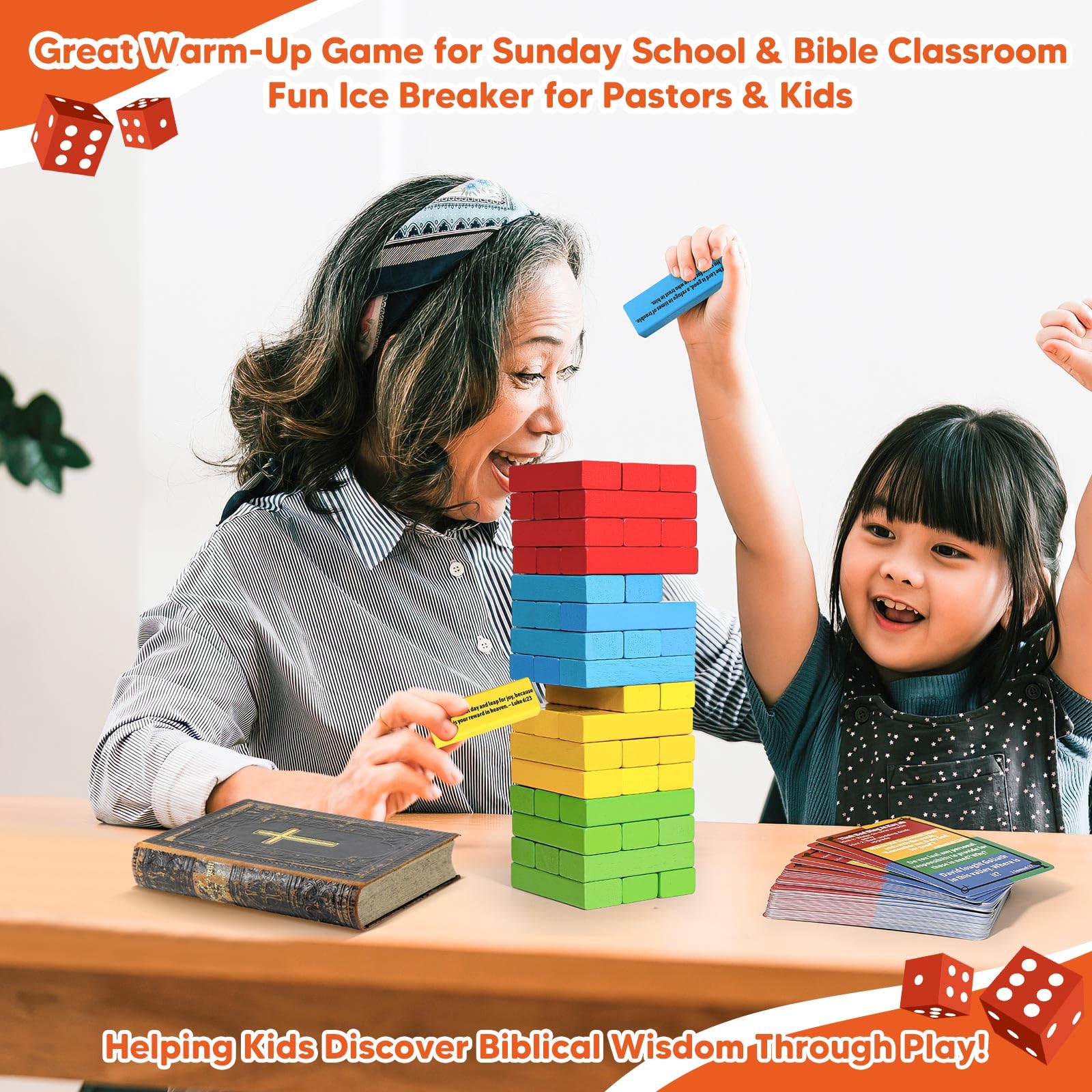 Garybank Faith Tower verses on blocks provide scripture prompts during stacking