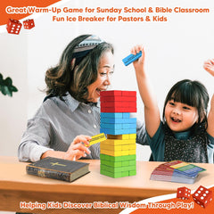Garybank Faith Tower verses on blocks provide scripture prompts during stacking