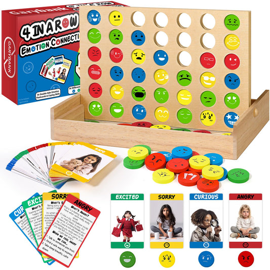 Garybank Feelings discs in a 4-in-a-row setup to help kids recognize emotions through play