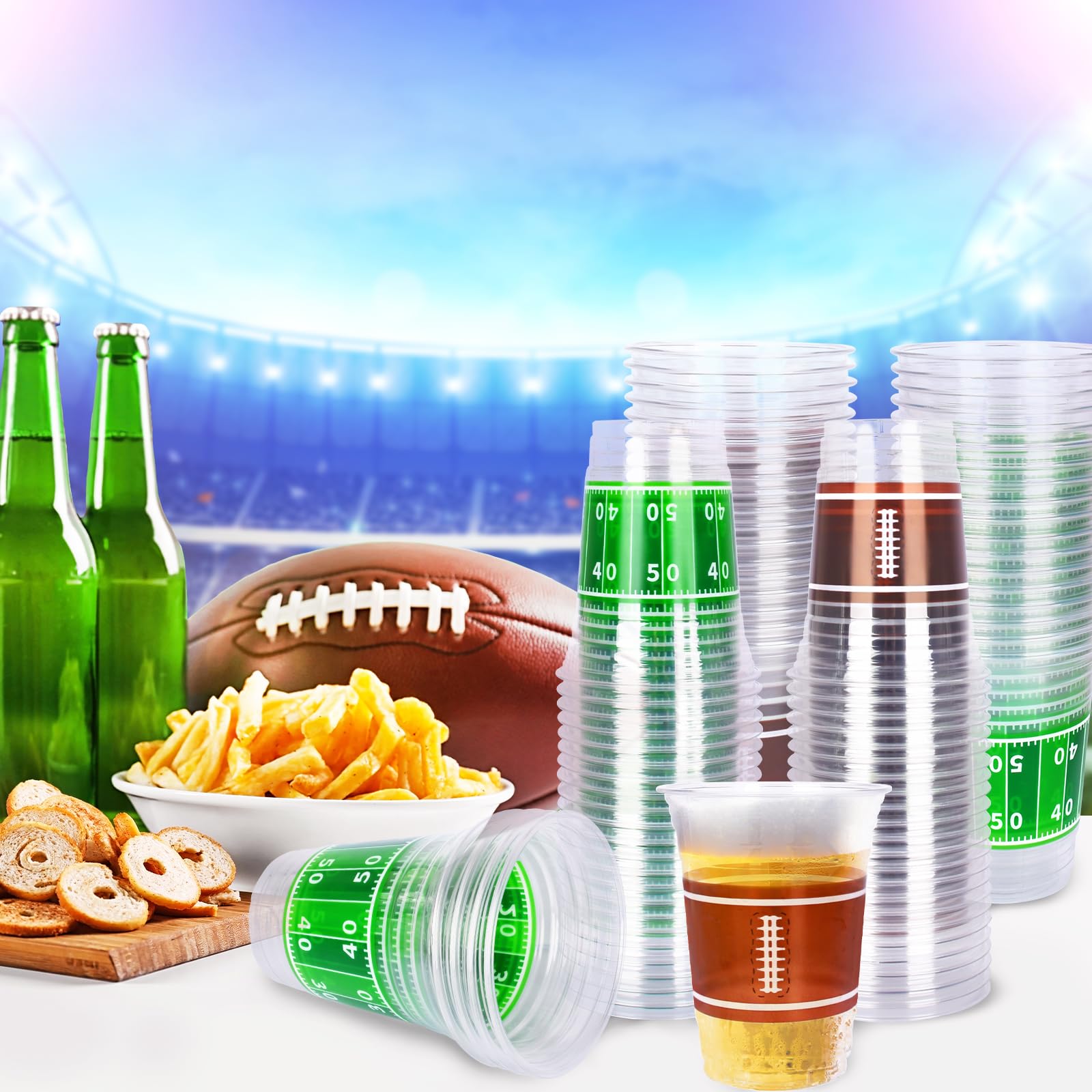Gatherfun 16oz football cups suited for outdoor picnics and sports outings