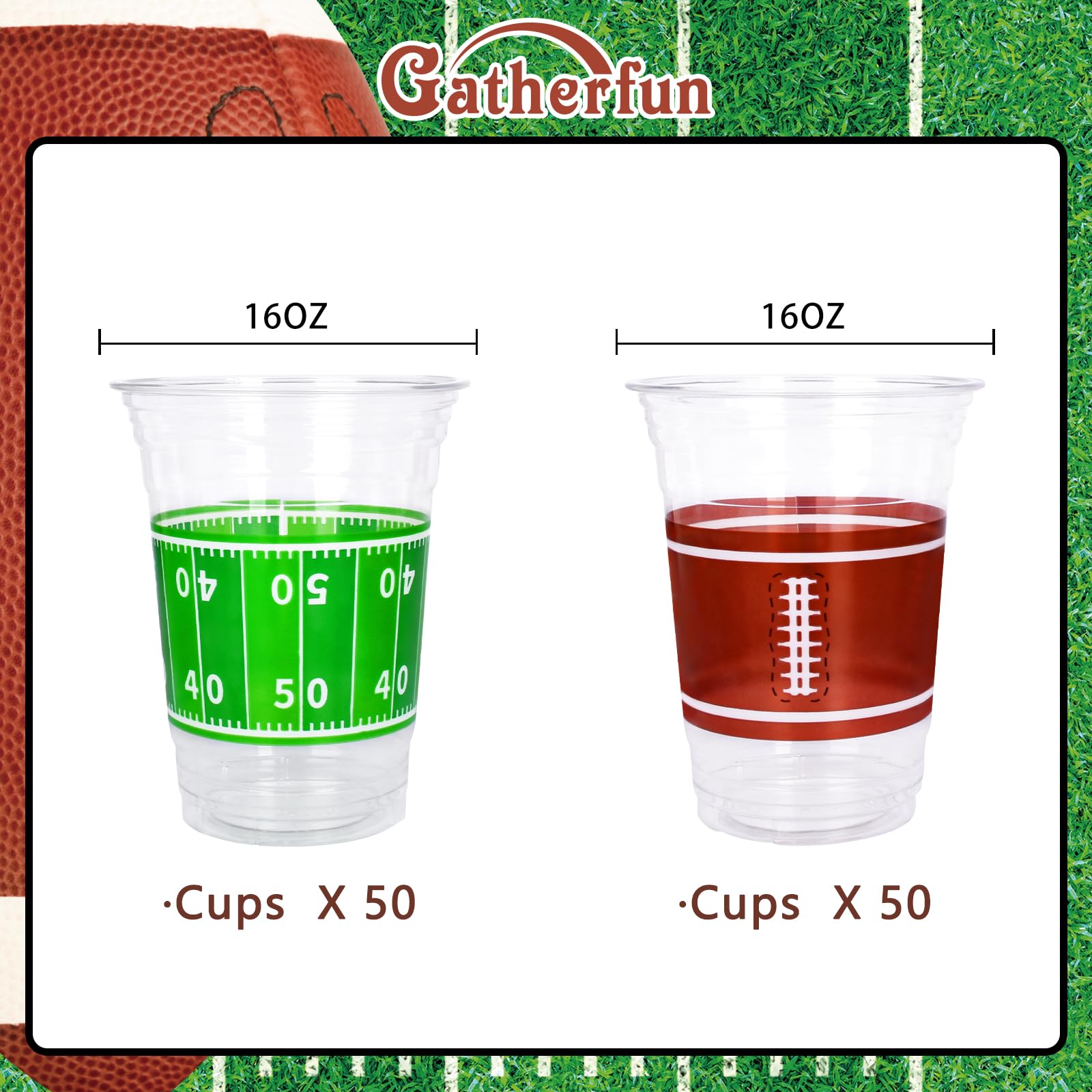 Gatherfun football cups yard-lines design ideal for tailgates and parties