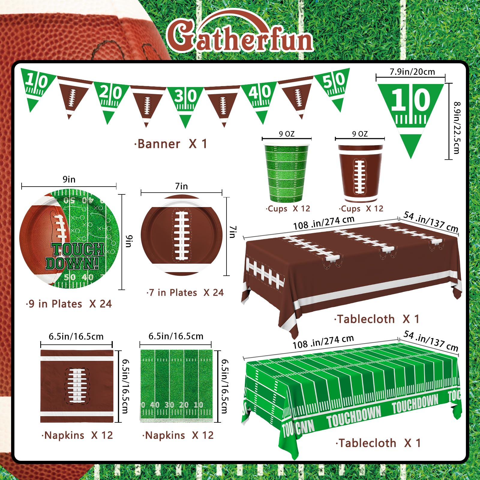 Gatherfun football dessert plates 7-inch ideal for treats and theme