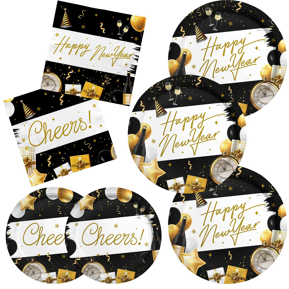 Gatherfun Happy New Year Kit 50 dinner plates ready for a stylish meal.