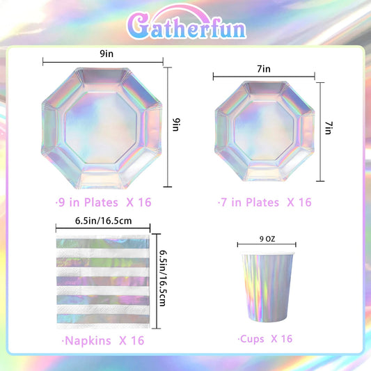 Gatherfun iridescent dessert plates brighten birthday spreads with color