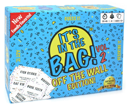Gatwick Games It’s In The Bag! Off The Wall edition packaging on display.