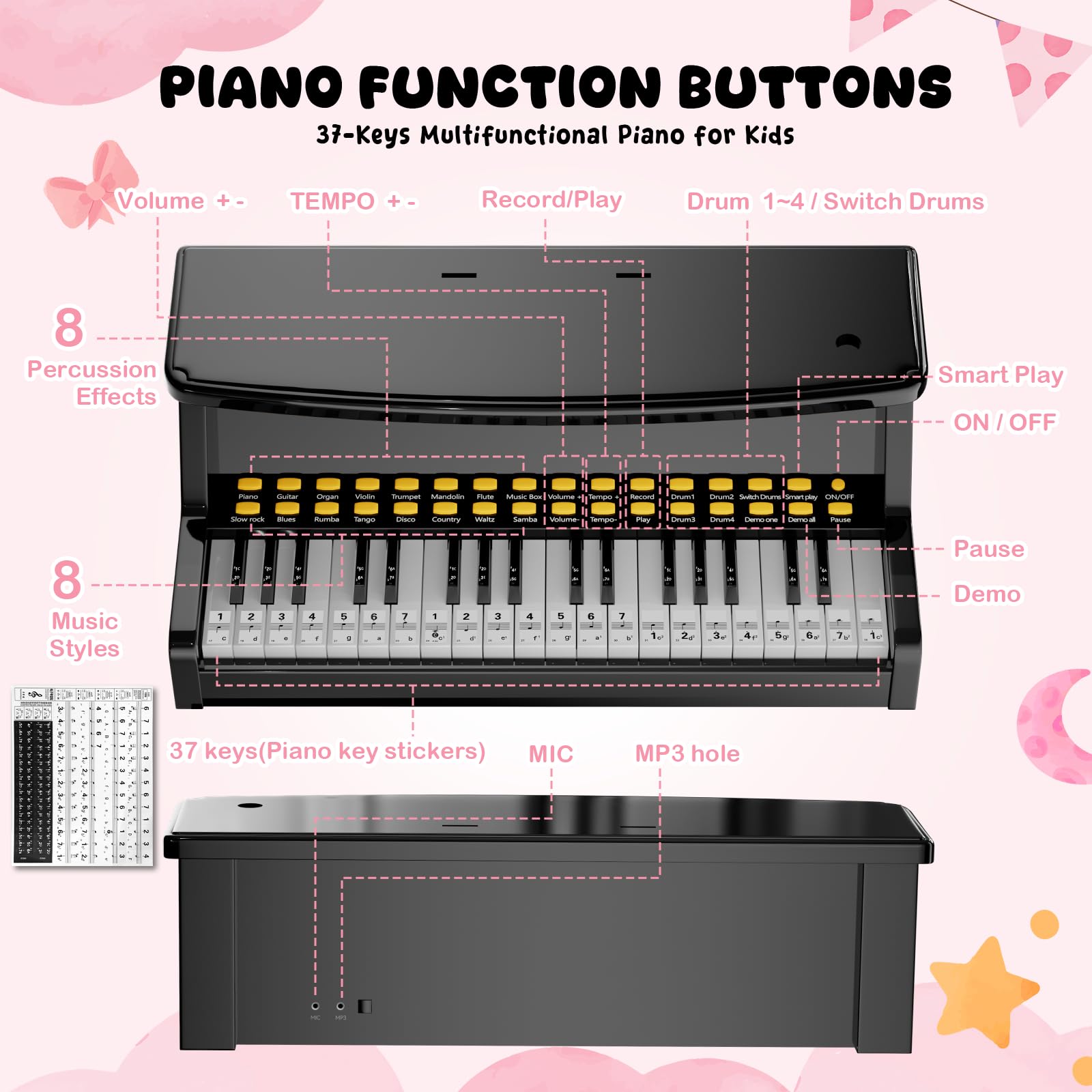 GAYUPLO kids piano with microphone invites singing during playtime.